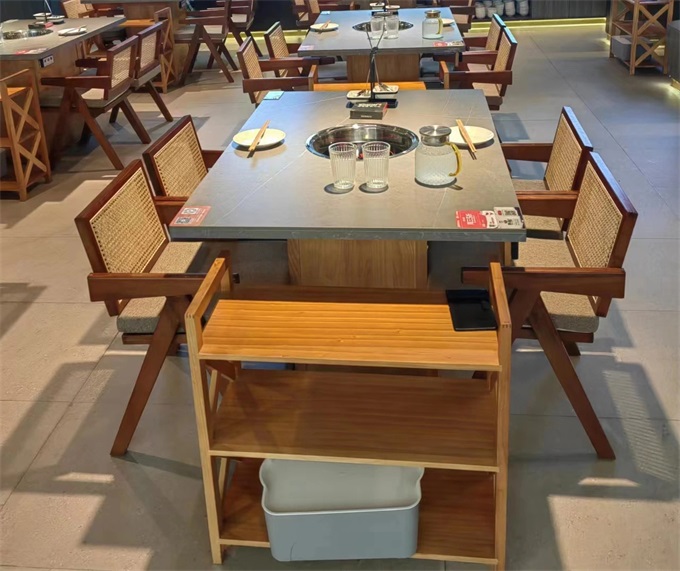 火锅店岩板下沉式电磁炉火锅桌椅