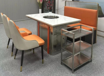 不锈钢桌脚大理石台面下沉式电磁炉火锅桌 不锈钢桌脚大理石台面下沉式电磁炉火锅桌