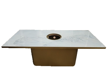 现代轻奢豪华大理石不锈钢电磁炉火锅桌