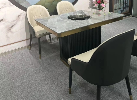 火锅店时尚轻奢大理石下沉式电磁炉火锅桌 火锅店时尚轻奢大理石下沉式电磁炉火锅桌