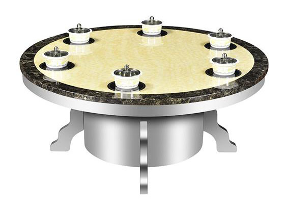 不锈钢桌脚大理石台面圆形火锅桌