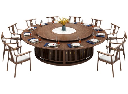 会所新中式禅意实木自动转盘餐桌 会所新中式禅意实木自动转盘餐桌