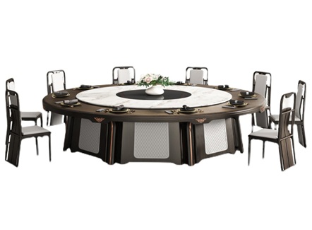 宴会厅新中式岩石板电动旋转餐桌 宴会厅新中式岩石板电动旋转餐桌