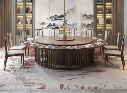 会所新中式实木坐二十人的电动餐桌 会所新中式实木坐二十人的电动餐桌