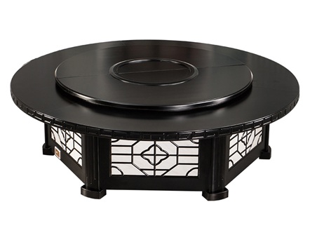 别墅新中式仿古实木电动静音圆餐桌 别墅新中式仿古实木电动静音圆餐桌