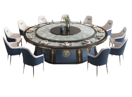 别墅新中式大理石雕花旋转电动餐桌 别墅新中式大理石雕花旋转电动餐桌