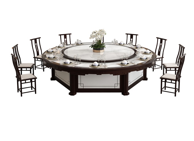 中式岩石板轻奢电动餐桌每人没锅火锅桌