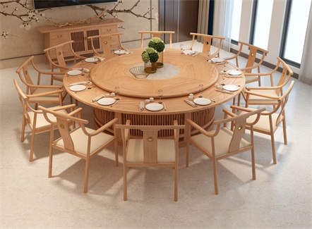 会所包间20个人位的中式实木电动餐桌 会所包间20个人位的中式实木电动餐桌