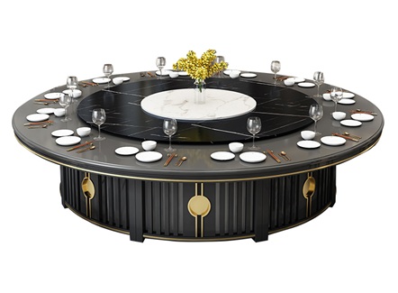 酒店包间时尚岩石板自动旋转电动餐桌 酒店包间时尚岩石板自动旋转电动餐桌