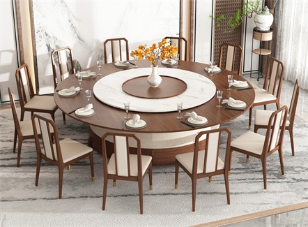 会所新中式胡桃木电动旋转自助餐桌 会所新中式胡桃木电动旋转自助餐桌