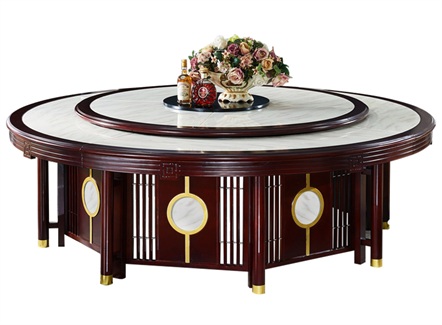 酒店包厢中式大理石实木2.4米电动餐桌 酒店包厢中式大理石实木2.4米电动餐桌