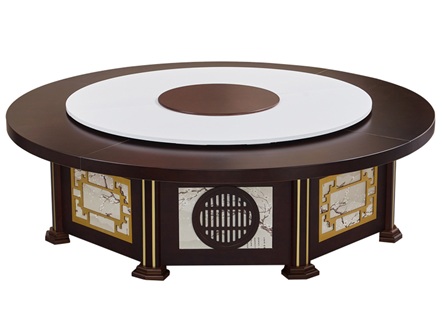 别墅新中式实木专业电动转心餐桌 别墅新中式实木专业电动转心餐桌