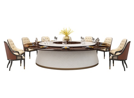 新中式实木餐桌搭配岩板转盘大圆桌 新中式实木餐桌搭配岩板转盘大圆桌