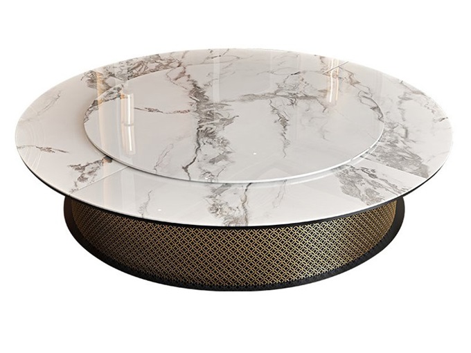 别墅餐厅豪华大理石轻奢电动餐桌