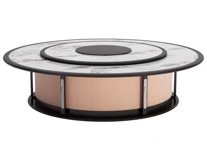 酒店会所新中式岩板电动餐桌