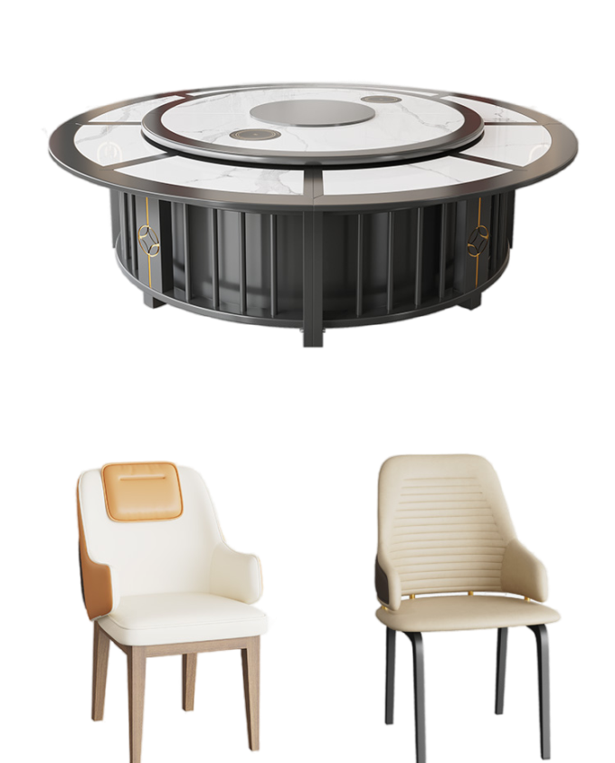 新中式电动餐桌大圆桌转盘带电磁炉火锅桌