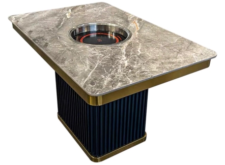 火锅店时尚轻奢大理石岩板下沉式电磁炉火锅桌 火锅店时尚轻奢大理石岩板下沉式电磁炉火锅桌