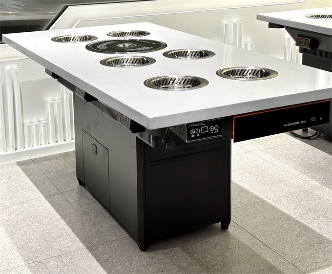 6人位大理石智能无烟净化火锅烤肉一体桌