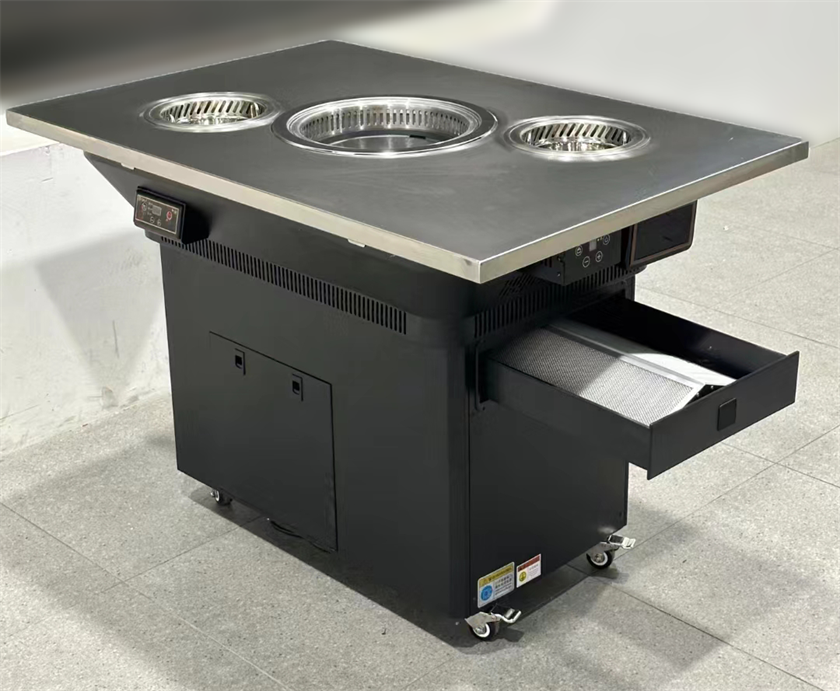 自助火锅烤肉店不锈钢无烟自净化火锅烤肉一体桌