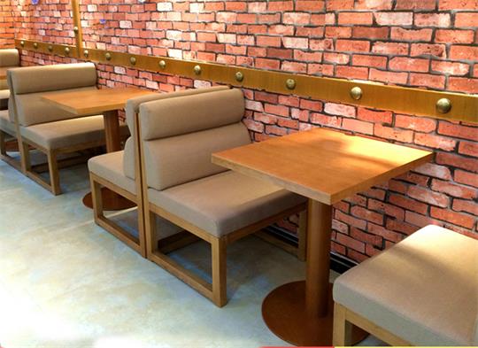咖啡厅休闲实木桌椅_咖啡店时尚布艺卡座沙发桌椅组合
