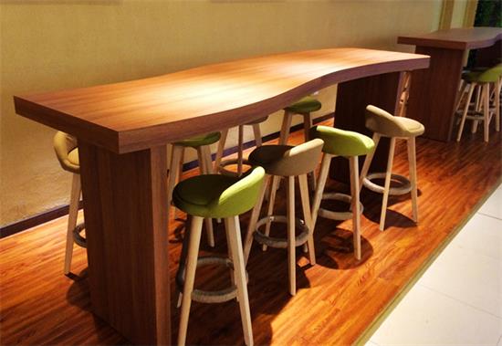 咖啡厅奶茶店面包店餐厅S型实木餐桌吧台