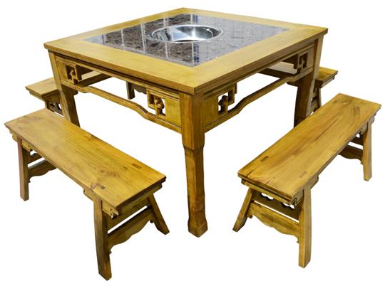 复古雕花大理石实木火锅桌椅子电磁炉一体煤气灶餐桌组合