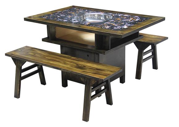 碳化实木仿古柜式大理石火锅桌椅茶青色做旧八仙桌款式3