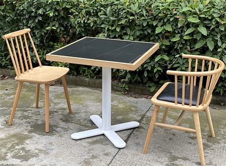 职工食堂2人位实木封边岩板台面餐桌餐椅