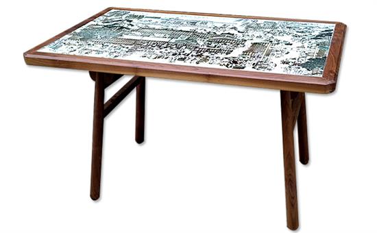 实木边框相框大理石企业职工食堂桌椅