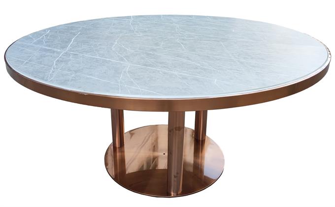 简易大理石桌面不锈钢桌脚食堂圆餐桌