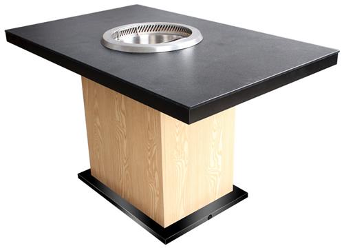 黑色防滑钢化玻璃桌面实木桌脚无烟火锅桌