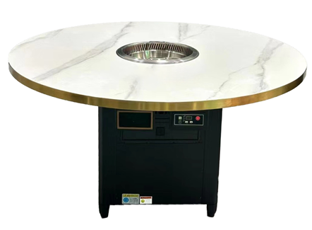 高端火锅店不锈钢封边大理石圆形无烟净化火锅桌 高端火锅店不锈钢封边大理石圆形无烟净化火锅桌
