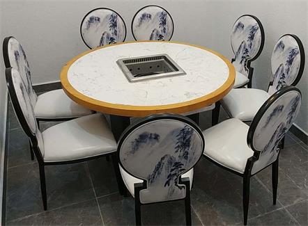 实木边框镶嵌大理石台面8人位无烟火锅桌 实木边框镶嵌大理石台面8人位无烟火锅桌