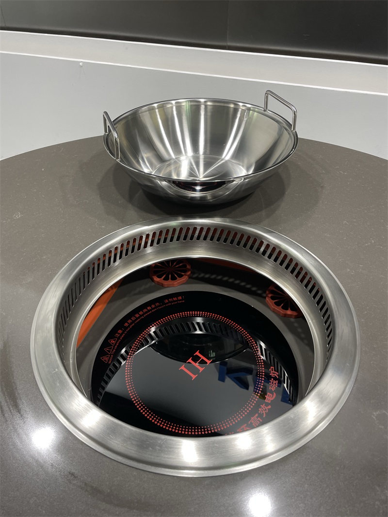 大理石智能无烟火锅桌_韩式圆形自净化火锅桌