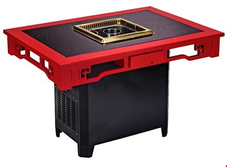 无烟净化火锅桌椅新款桦木嵌深色石材无烟火锅桌 无烟净化火锅桌椅新款桦木嵌深色石材无烟火锅桌