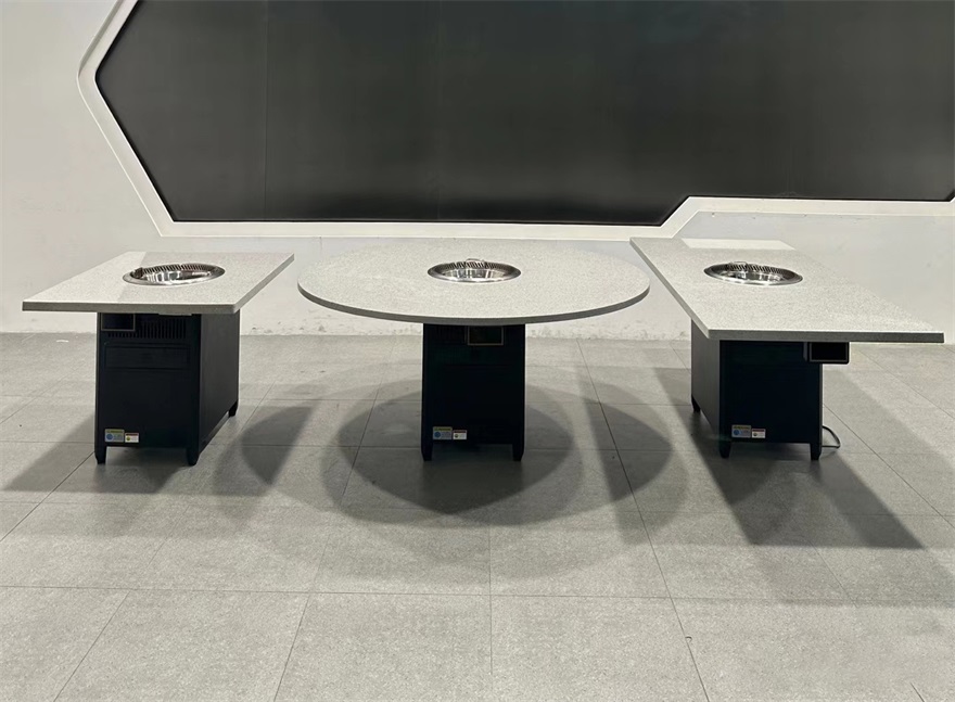 商用圆形无烟自净化大理石电磁炉火锅桌