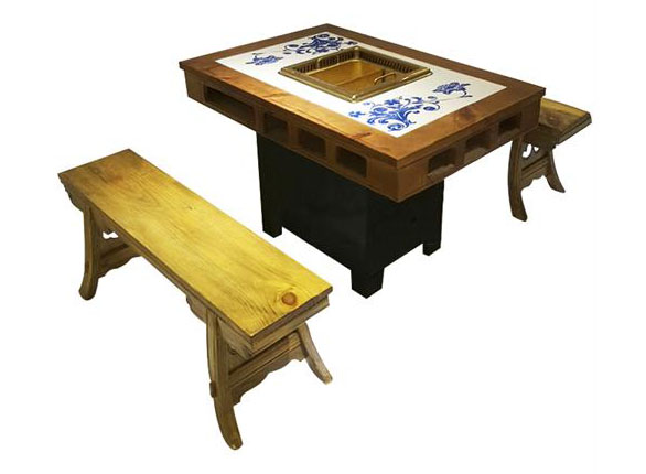 仿古实木雕花新中式无烟净化火锅桌椅