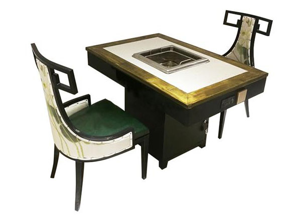 实木嵌大理石电磁炉无烟净化火锅桌