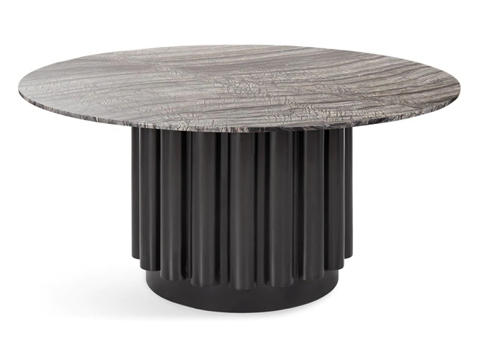 西餐厅现代圆形铁艺岩石板餐桌