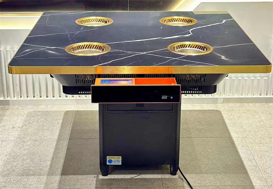 自助餐厅不锈钢封边大理石一人一锅无烟净化小火锅桌