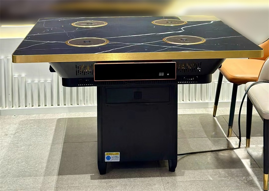 自助餐厅不锈钢封边大理石一人一锅无烟净化小火锅桌