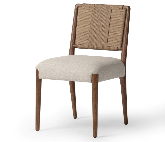 中式餐厅实木麻绳靠背餐椅