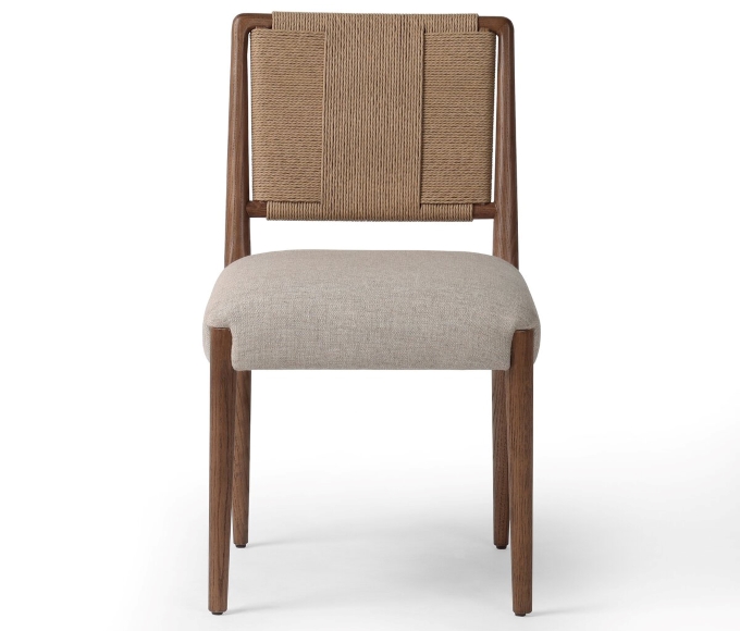 中式餐厅实木麻绳靠背餐椅
