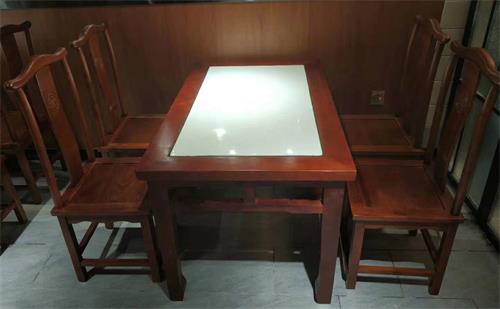 中餐厅中式餐桌椅_湘菜川菜馆实木复古桌椅（长条桌）