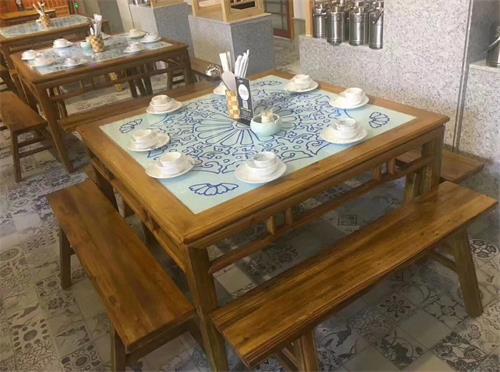 酒楼餐馆湘菜川菜餐厅时尚地方菜中式实木镶嵌大理石餐桌
