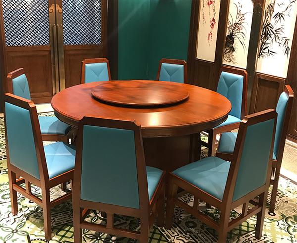 新中式中餐厅湘菜馆餐厅实木圆桌椅