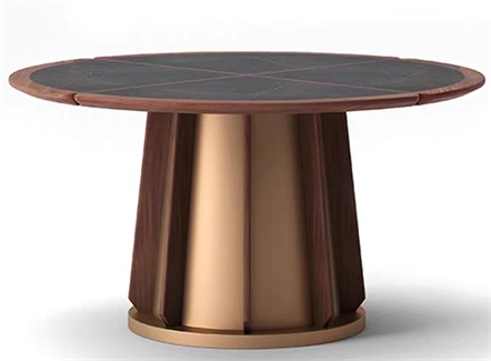 酒楼中餐厅包房圆形钛金不锈钢实木餐桌 酒楼中餐厅包房圆形钛金不锈钢实木餐桌